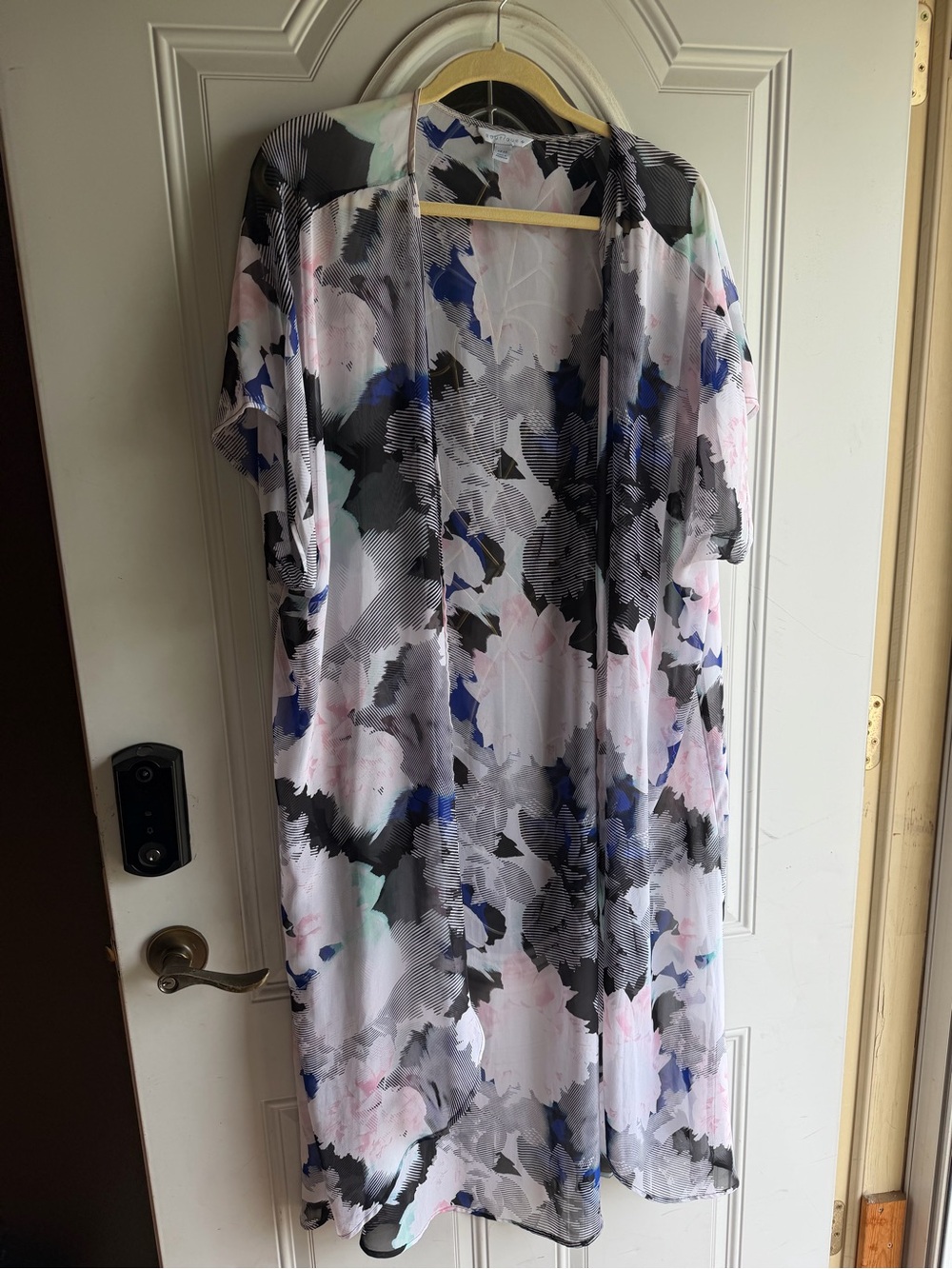 Sheer Floral Maxi Kimono Duster in Black & Pastel